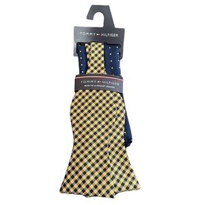 Tommy Hilfiger Bow Tie &‎ Pocket Square Men's OS Navy & Gold NWT